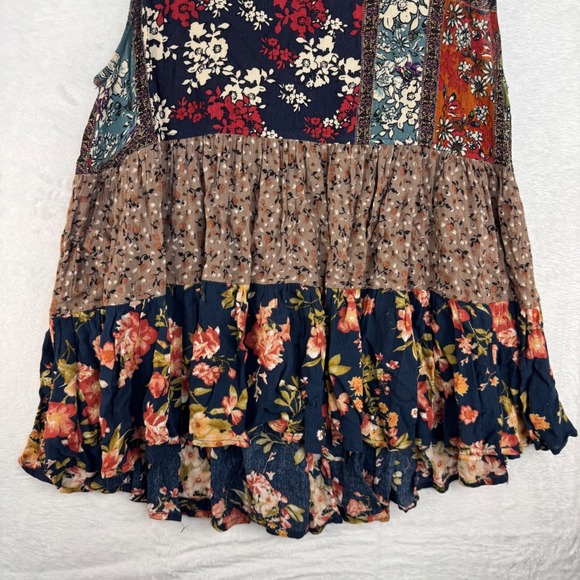 Entro Womens Mixed Floral Patchwork Tiered Babydoll Tank Top Multicolor Medium - Picture 2 of 6